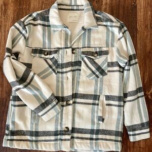Active USA Plaid Shacket - White, Gray, Blue